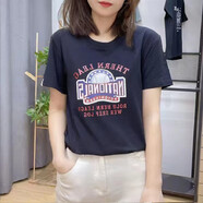 歐洛黛短袖t恤女夏新款女裝時(shí)尚印花常規(guī)款純棉圓領(lǐng)T恤短袖寬松上衣女 黑色 S