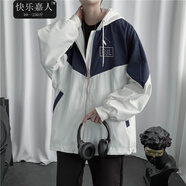 格潤歐尚外套男潮流痞帥日系夾克ins學(xué)生秋季連帽外套男寬松大碼夾克 寶藍(lán)色7027 2XL