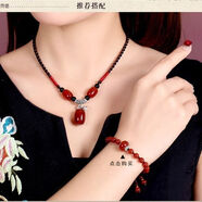 紅瑪瑙吊墜女項(xiàng)鏈民族風(fēng)長款毛衣鏈百搭黃玉髓項(xiàng)鏈復(fù)古簡約飾品88 主圖款套裝款