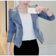 啄木鳥(niǎo)氣質(zhì)牛仔外套女短款2025春秋新款修身長(cháng)袖韓版彈力小西裝時(shí)尚上衣 圖片色 S 建議70-88斤
