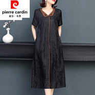 皮爾卡丹（pierre cardin）女裝2022夏季新款正宗香云紗連衣裙女黑色純色絲提花 黑色 2XL