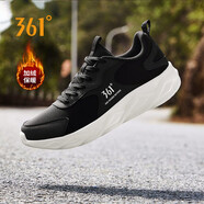 361°女鞋運動(dòng)鞋春秋季新款革面網(wǎng)面防滑耐磨跑步鞋軟底減震跑步鞋子女 曜石黑/羽毛白【加絨】 35