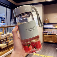 韓版清新耐熱玻璃杯女士帶提繩便攜茶隔泡花茶杯子男商務(wù)簡(jiǎn)約水 霧雨綠480毫升皮套茶漏