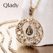Qlady 女士毛衣鏈女長款項鏈百搭簡約配飾毛衣掛件飾品女項鏈時尚衣服裝飾掛飾復古高端水晶吊墜 金色圓形款