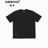 SIMWOOD簡木男裝 【標(biāo)準(zhǔn)寬松】300g重磅純色7色可選圓領(lǐng)短袖T恤SL130353 黑色 L（建議135-150斤）