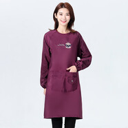 防水圍裙女廚房家用咖啡師工作服袖套兩件套裝時(shí)尚日系可愛(ài)韓版長(cháng)袖做飯防油圍腰全身男士大人帶袖子罩衣 紫色【罩衣】