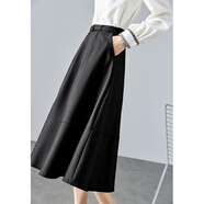 梵希蔓高腰a字半身裙女中長(cháng)款夏季薄款顯瘦大裙擺遮胯傘裙 M2600 黑色 M