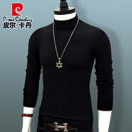 皮爾卡丹毛衣男士半高領(lǐng)秋冬厚款打底衫韓版潮流針織衫大碼修身保暖 黑色 半高領(lǐng)毛衣 XL