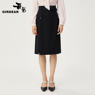 哥弟（GIRDEAR）女裝通勤中長三醋酸半身包臀裙（附腰帶）1200134 黑 M (3碼)