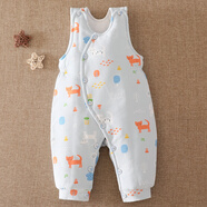 豆苗兒嬰兒褲子純棉花手工寶寶加厚開(kāi)檔背帶保暖棉褲男女童秋冬季一周歲新生兒內穿夾棉開(kāi)襠褲子 藍色動(dòng)物園（斜襟款） 90碼推薦年齡1-2歲