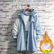 格潤歐尚外套男潮流痞帥日系夾克ins學(xué)生秋季連帽外套男寬松大碼夾克 LS11藍色加絨 L