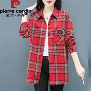 皮爾卡丹2025春秋新款寬松格子襯衫女外搭百搭襯衣春裝上衣外套空調防曬衫 8118紅色格子 2XL 120-130斤