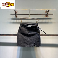 初徑韓版2025夏季新款綠色開(kāi)叉牛仔短裙女高腰休閑時(shí)尚包臀一步半身裙 黑色 S