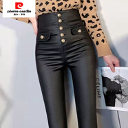 皮爾卡丹（pierre cardin）加絨皮褲女秋冬新款高腰外穿打底褲啞光顯瘦緊身小腳鉛筆褲子 排扣耳朵扣【9967款】 加絨 2XL 【125-135斤】