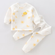 承承鹿0-1歲新生嬰幼兒保暖貼身套裝秋冬夾棉內衣無(wú)骨打底分體家居衣服 夾棉套裝D05和D06小太陽(yáng)黃 66 (均 碼) 【11-15斤】