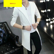 嗨森主義  春秋中長(cháng)款韓版修身外套男士大衣新款披風(fēng)外套休閑帥氣衣服男潮 三人頭白色(加內搭T恤) XL
