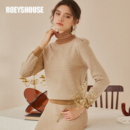 ROEYSHOUSE 羅衣保暖43.8%綿羊毛套裝冬裝新款格子毛衣半身裙兩件套02655 駝色（毛衣） S