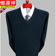 恒源祥羊毛衫男毛衫男冬季加厚V領(lǐng)毛衣中年雞心領(lǐng)爸爸裝打底衫 哈青+V款領(lǐng) XL (175) (建議140-160斤)