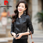 皮爾卡丹（pierre cardin）真皮皮衣女短款綿羊皮2025春秋新款皮夾克小個(gè)子韓版修身小外套潮 黑色加棉 5XL 無(wú) 超出韓碼范圍