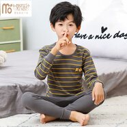 莫代爾男童純棉內(nèi)衣套裝卡通兒童睡衣全棉毛衫秋衣秋褲中小男孩家居服 棕灰ABC 130碼 建議身高115-125cm5-6歲