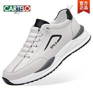 卡帝樂鱷魚（CARTELO）男鞋2024秋冬百搭跑步運(yùn)動(dòng)鞋男款系帶潮流運(yùn)動(dòng)休閑防滑耐磨軟底鞋 白色 38