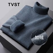 TVST香港原創(chuàng)潮牌男裝 加絨一體絨男士打底衫高領(lǐng)毛衣男秋冬新款修身休閑加厚保暖針織衫男 摩藍(lán)色(加絨款) XL（125斤-140斤）