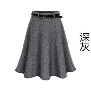 元樂(lè )申加肥加大碼包臀百褶裙毛呢半身裙女秋冬百搭女裙斤中長(cháng)款半裙 深灰色 無(wú)腰帶 6XL