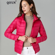 QIYUN 輕薄羽絨服女新款短款立領(lǐng)連帽時(shí)尚修身秋冬短外套大衣 玫紅色【立領(lǐng)】 4XL 148-165斤