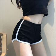 艾羅帝朗 棉質(zhì)休閑運(yùn)動(dòng)短褲女韓版夏季外穿寬松熱褲大碼百搭三分打底褲 黑白拼接短褲 XL 110-130斤