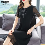 莎妮朵羅大碼女裝連衣裙夏裝新品顯瘦款遮肚子修身雪紡裙15998 黑色 6XL 建議200-220斤穿著