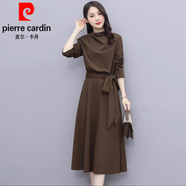 皮爾卡丹（pierre cardin）精致2025早春季新款連衣裙女裝正式場合法式小個子裙子針織 咖色 L (100)