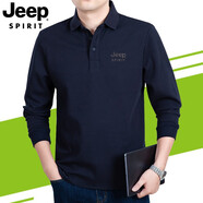 JEEP SPIRIT吉普休閑t恤男長(cháng)袖翻領(lǐng)商務(wù)簡(jiǎn)約體恤衫中青年純色男裝上衣XZ1186 寶藍色 XXXL
