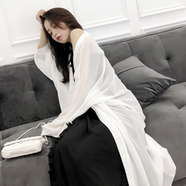唐知玥防曬衣長(cháng)款全身超仙韓版防曬衣女中長(cháng)款雪紡開(kāi)衫外搭披肩超薄外套 白色 S 80-100斤