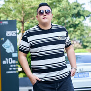 豪朗格（Haolangge）潮流寬松加肥加大碼男裝短袖圓領(lǐng)t恤條紋時(shí)尚肥佬特大號(hào)體恤200斤 藍(lán)色 2XL