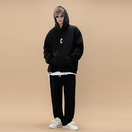 聰明陳S123秋冬520克重磅光變國潮連帽衛衣男女寬松休閑情侶潮流外套 （520克不加絨）黑色 XXL