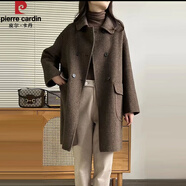 皮爾卡丹（pierre cardin）雙面羊絨大衣女秋冬2025年新款中長款雙排扣深灰色羊毛呢外套 栗棕色 H版衣長80-83 S 建議90斤-115斤