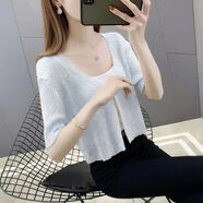 美充充 小披肩裙子外搭冰絲薄款短袖小外搭披肩防曬開(kāi)衫外套女夏季短款 淺藍色 XL