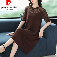 皮爾卡丹女裝蕾絲網(wǎng)紗拼接連衣裙女2022夏季寬松顯瘦洋氣年輕女士冰絲針織 咖色 M