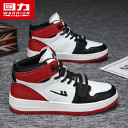 回力（Warrior）高幫男鞋2025新款秋冬季空軍高幫板鞋籃球跑步運動(dòng)休閑增高aj潮鞋 白黑紅 37