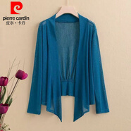皮爾卡丹（pierre cardin）冰絲網(wǎng)紗針織衫女外搭開衫薄外套夏季空調(diào)衫中長(zhǎng)款防曬外披 2260款湖藍(lán)色:高彈網(wǎng)紗垂感好 2XL:建議100斤-125斤