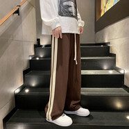 威覺(jué)美式褲子男春夏季學(xué)生休閑褲直筒運(yùn)動(dòng)衛(wèi)褲寬松闊腿褲條紋松緊長(zhǎng)褲 咖啡色 XL
