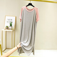 米嘟爾夏季新品女士莫代爾短袖睡裙長(cháng)裙薄款休閑加大碼可外穿睡衣家居裙 淺灰色(拼色NEW裙) XL 適合120到160斤左右