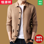 恒源祥春秋季羊毛衫開(kāi)衫男士毛衣寬松針織衫中年純色薄款外套羊狨衫線(xiàn)衣 駝色7721 180/XXL