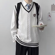 舍里甲人男士寬松V領(lǐng)背心毛衣秋冬季針織馬甲學(xué)院風(fēng)春季2025毛線(xiàn)衫ins外套 白色送徽章-文藝M104 L  建議100-115斤