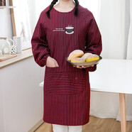 長(cháng)袖圍裙女家用廚房媽媽做飯炒菜衣服純棉罩衣大人反穿衣冬季帶袖子咖啡店工作服 酒紅色