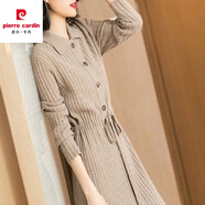皮爾卡丹（pierre cardin）連衣裙女秋冬長款毛衣2023新款時尚韓版過膝裝長袖針織打底 卡其色 S 建議【85-100斤】