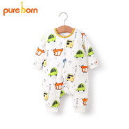 博睿恩（Pureborn）寶寶冬季夾棉保暖連體衣嬰兒可愛(ài)卡通外出爬服新生兒衣服 手繪汽車(chē) 66cm
