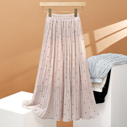 Avmko小清新波點(diǎn)雪紡半身裙春夏新款a字百褶裙中長(cháng)款高腰皺褶仙女裙 粉紅色 S