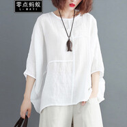 零點(diǎn)螞蟻 200斤大碼女裝夏裝棉麻上衣胖mm洋氣減齡遮肚子顯瘦純色百搭韓版寬松短袖t恤胖人女裝顯瘦款 白色 均碼【150-220斤】