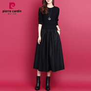 皮爾卡丹（pierre cardin）韓版拼接假兩件中長(zhǎng)款連衣裙時(shí)尚秋冬色顯瘦打底裙針織裙女 黑色 XL125-140斤